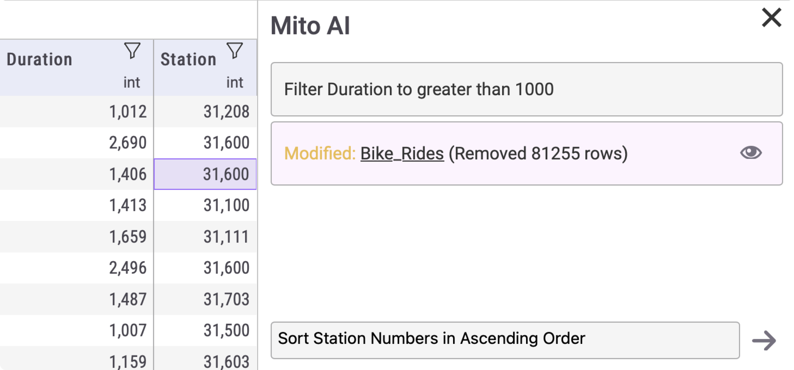 Edit data using Mito AI